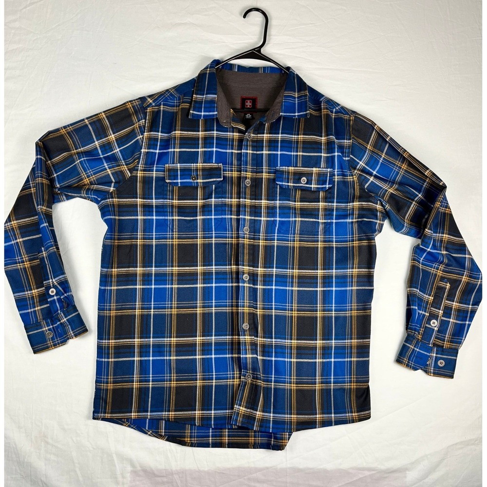 Swiss Tech Flannel Shirt Mens Large Blue Excellent Plaid Long Sleeve Button Down